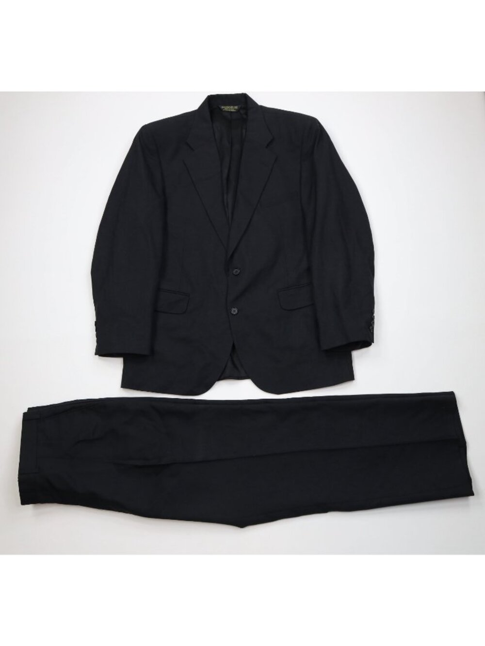 Vtg 70s Streetwear Mens 44R 2 Piece Wool Suit Wedding Black Wide Leg 36x30 USA